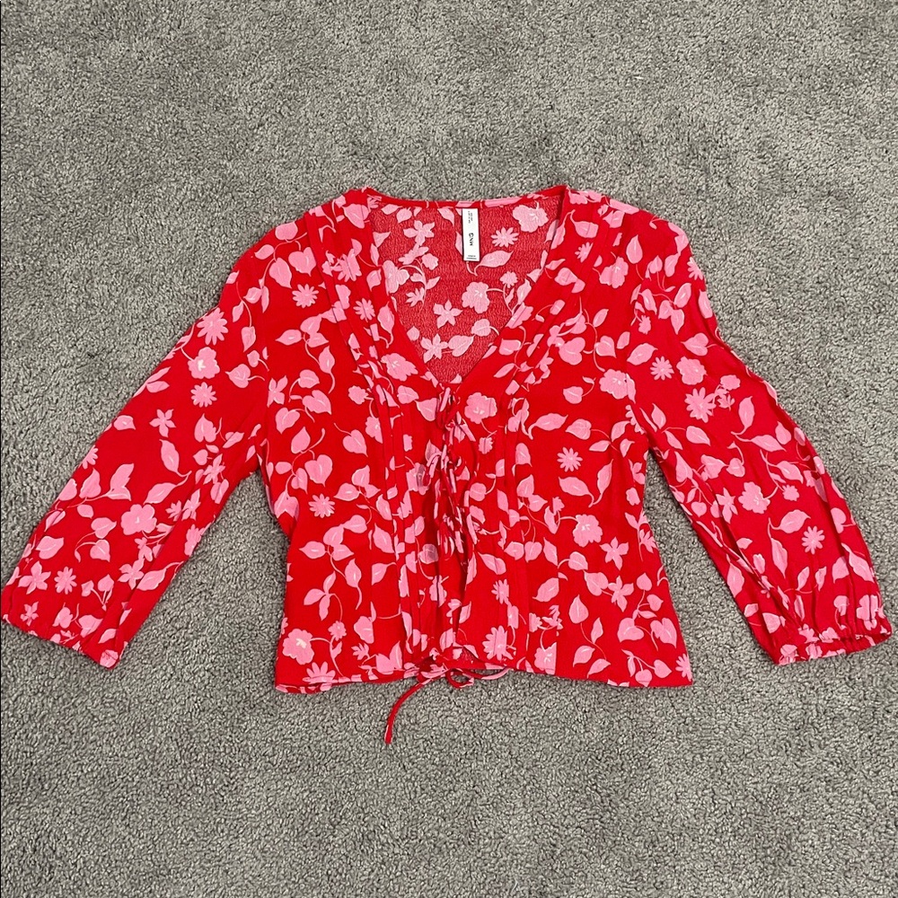 Mango Red and Pink Floral Top